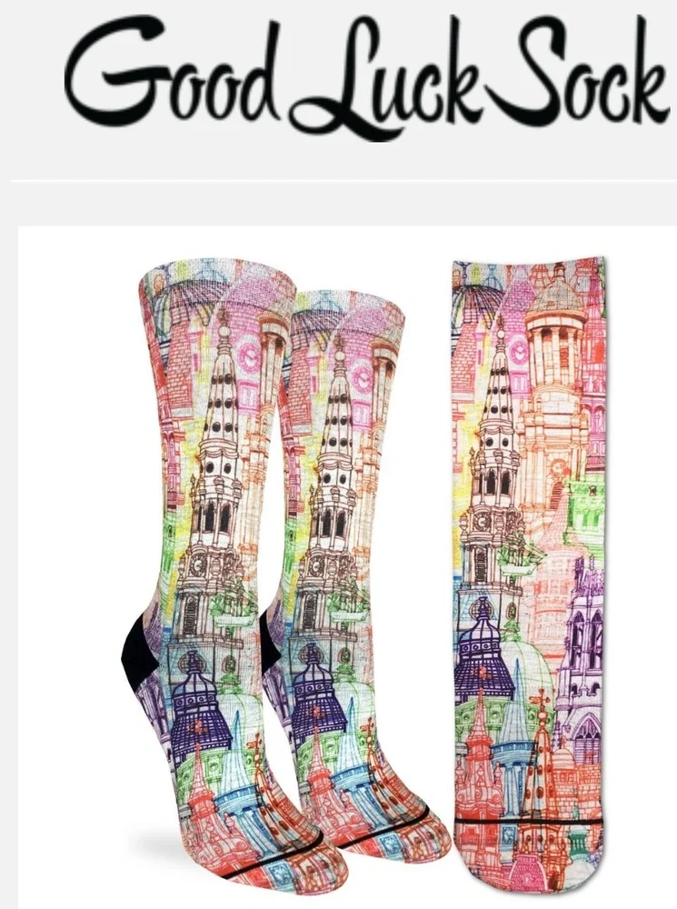 GOOD LUCK LONDON ENGLAND SOCKS FUN MODERN COOL ABSTRACT ART NWT